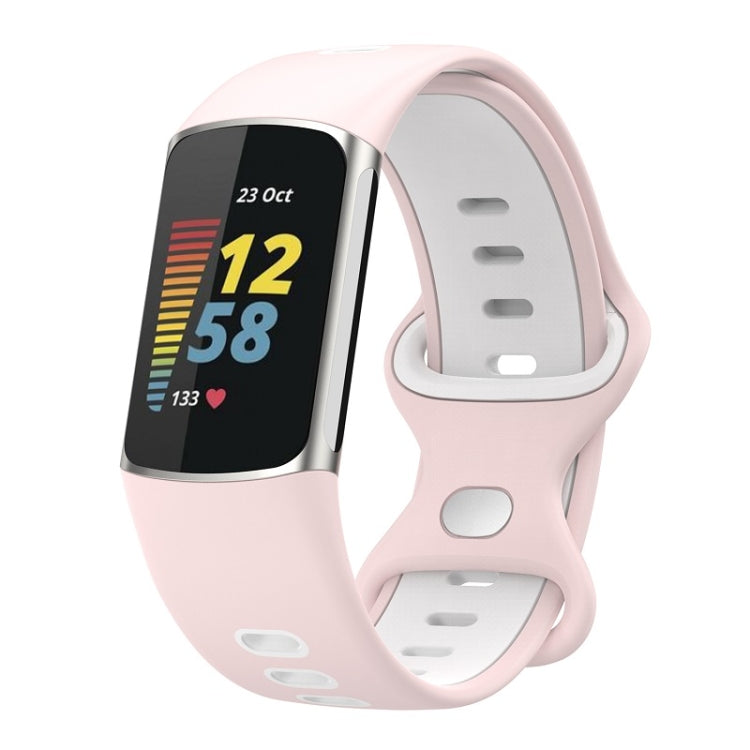 For Fitbit Charge 6 Two Color Silicone Watch Band(Sand Powder White) - Watch Bands by PMC TechLife | Online Shopping South Africa | PMC TechLife
