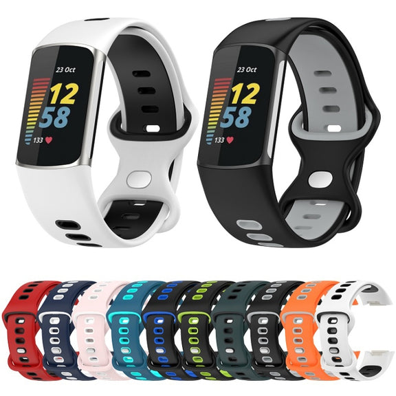 For Fitbit Charge 6 Two Color Silicone Watch Band(Red Black)