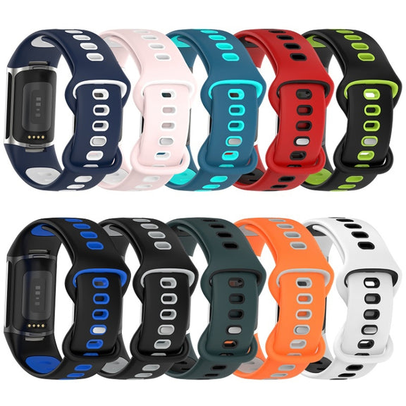 For Fitbit Charge 6 Two Color Silicone Watch Band(Red Black)