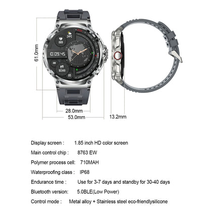 V69 IP68 BT5.0 1.85inch Smart Watch Support Voice Call / Sleep Detection(Silver) - free shipping - PMC Jewellery - Order now!