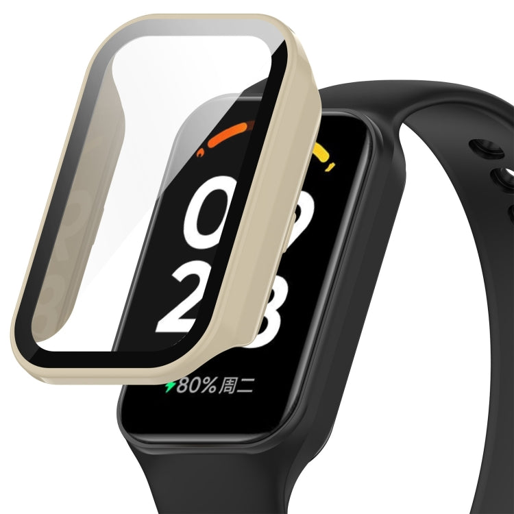 For Xiaomi Smart Band 8 Active / Redmi Band 2 PC + Tempered Film Integrated Watch Protective Case(Ivory White) - Watch Cases by PMC TechLife | Online Shopping South Africa | PMC TechLife