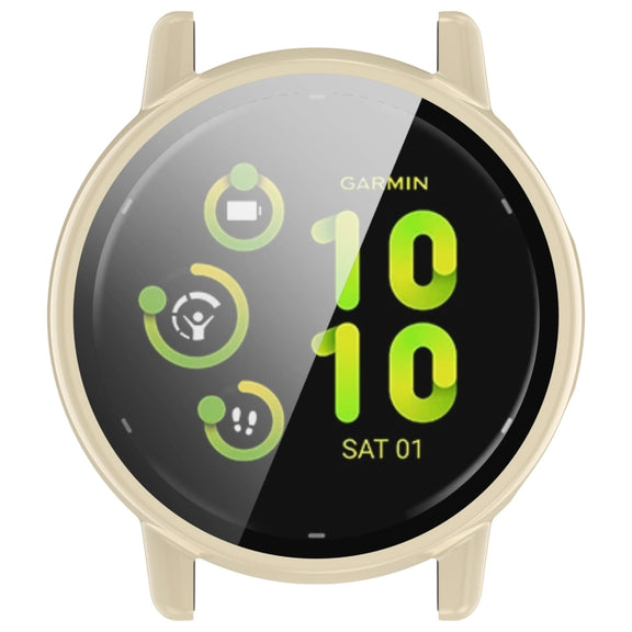 Compatible with Garmin vivoactive 5 / Active 5 PC + Tempered Film Integrated Watch Protective Case(Ivory)