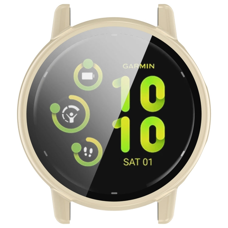 Compatible with Garmin vivoactive 5 / Active 5 PC + Tempered Film Integrated Watch Protective Case(Ivory)