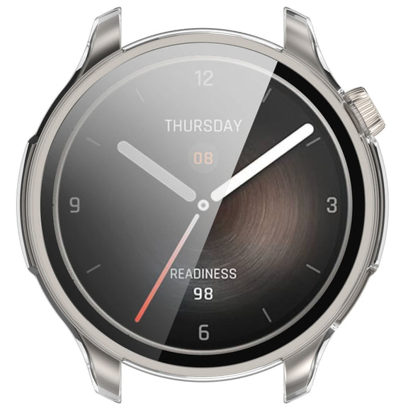 For Amazfit Balance A2286 PC + Tempered Film Integrated Watch Protective Case(Transparent White)