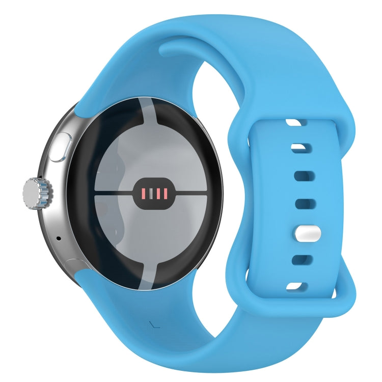 For Google Pixel Watch 2 Solid Color Silicone Watch Band, Size:S Size(Sky Blue) - Watch Bands by PMC TechLife | Online Shopping South Africa | PMC TechLife