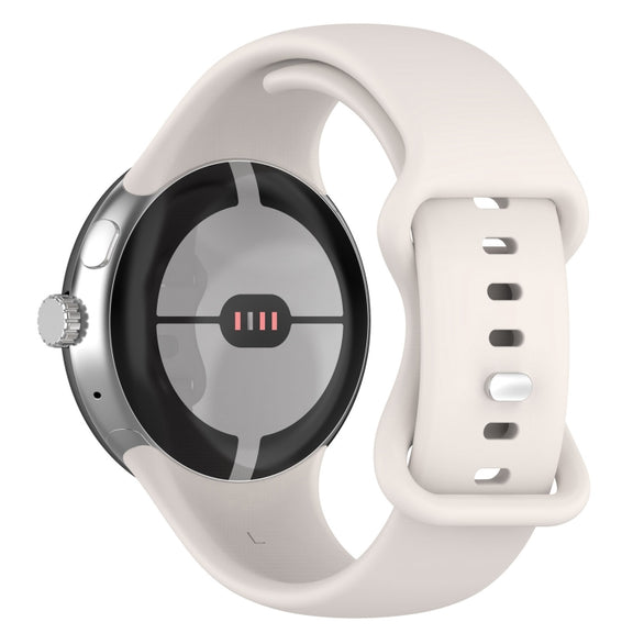 For Google Pixel Watch 2 Solid Color Silicone Watch Band, Size:L Size(Creamy White)