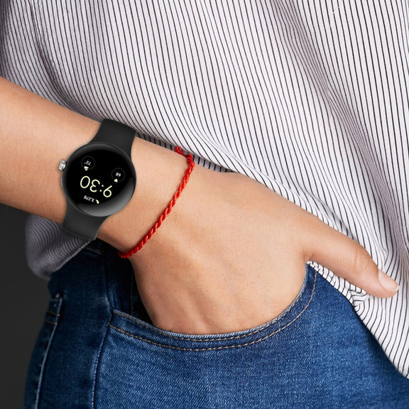 For Google Pixel Watch 2 Solid Color Silicone Watch Band, Size:L Size(Pink)