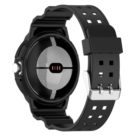 For Google Pixel Watch 2 Integrated Fully Enclosed Silicone Watch Band(Black)