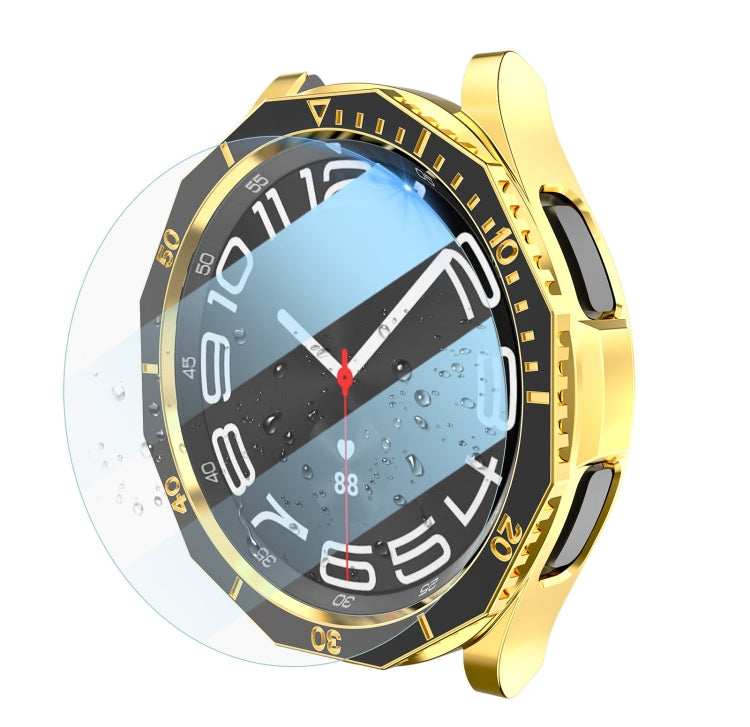 For Samsung Galaxy Watch6 Classic 43mm R950 Electroplate PC Case + Tempered Film + Watch Bezel Ring Set(Black+Gold) - Watch Cases by PMC TechLife | Online Shopping South Africa | PMC TechLife