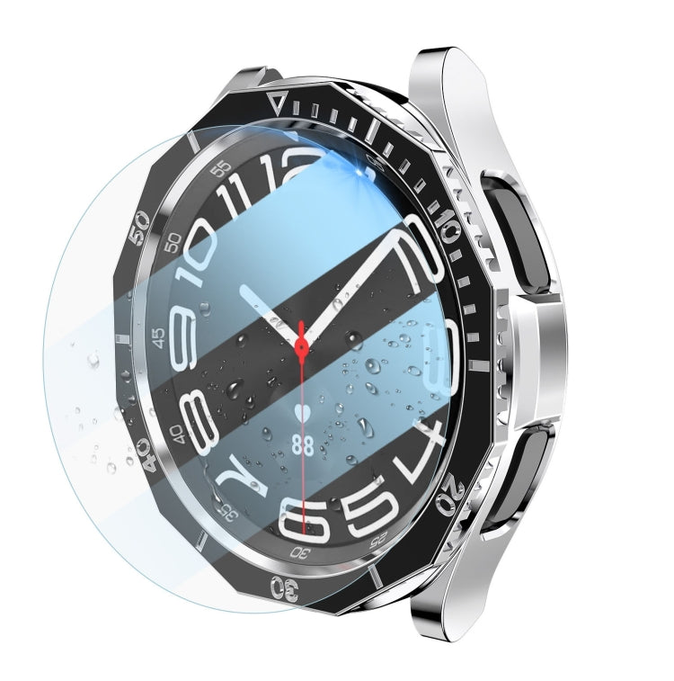 For Samsung Galaxy Watch6 Classic 43mm R950 Electroplate PC Case + Tempered Film + Watch Bezel Ring Set(Black+Silver) - Watch Cases by PMC TechLife | Online Shopping South Africa | PMC TechLife