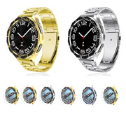 For Samsung Galaxy Watch6 Classic 47mm R960 Electroplate PC Case + Tempered Film + Watch Bezel Ring Set(Blue+Silver)