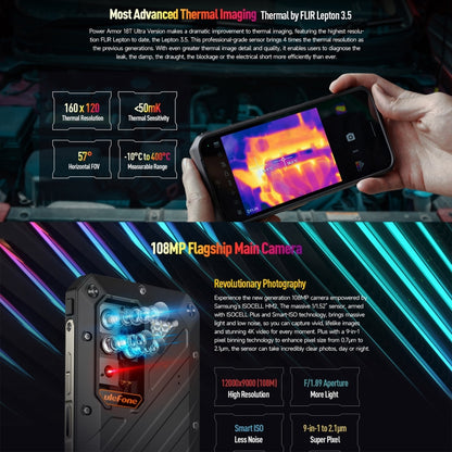 Ulefone Power Armor 18T Ultra Version 5G Thermal Imaging Rugged Phone, 12GB+512GB, Side Fingerprint, 6.58 inch Android 13 MediaTek Dimensity 7050 Octa Core up to 2.6GHz, Network: 5G, NFC, OTG(Black) - free shipping - PMC Jewellery - Order now!