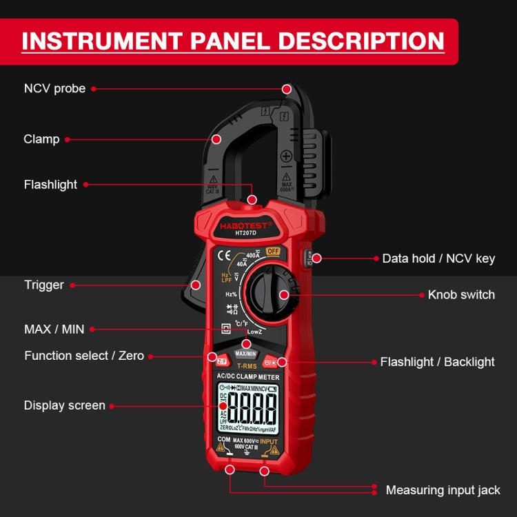 HABOTEST HT207D Multifunctional Digital Clamp Multimeter - free shipping - PMC TechLife - Order now!