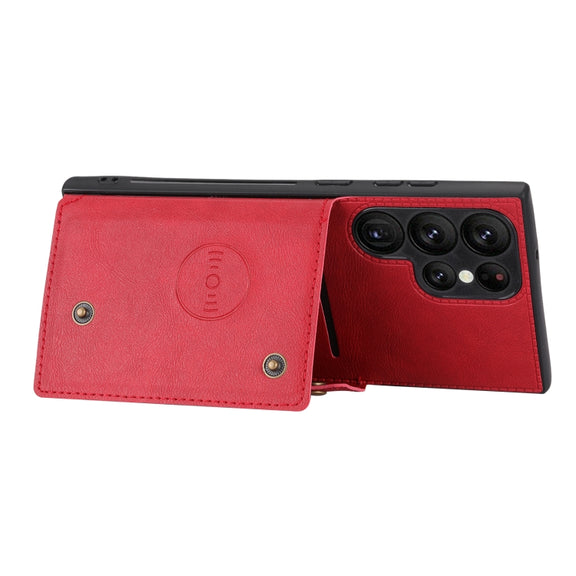 For Samsung Galaxy S24 Ultra 5G Double Buckle Card Slots Magnetic Phone Case(Red)