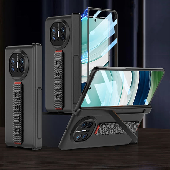 For Huawei Mate X5 GKK Wristband Integrated HD Film Magnetic Hinge Phone Case(Carbon Fiber)