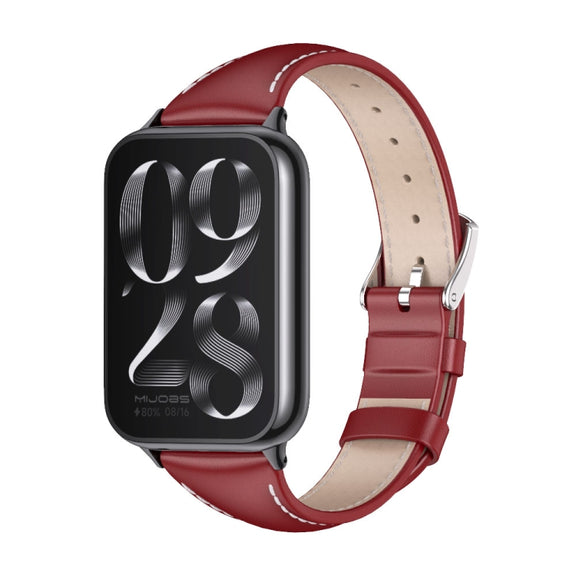For Xiaomi Smart Band 9 Pro / 8 Pro Mijobs Genuine Leather Slim Watch Band(Red Black)