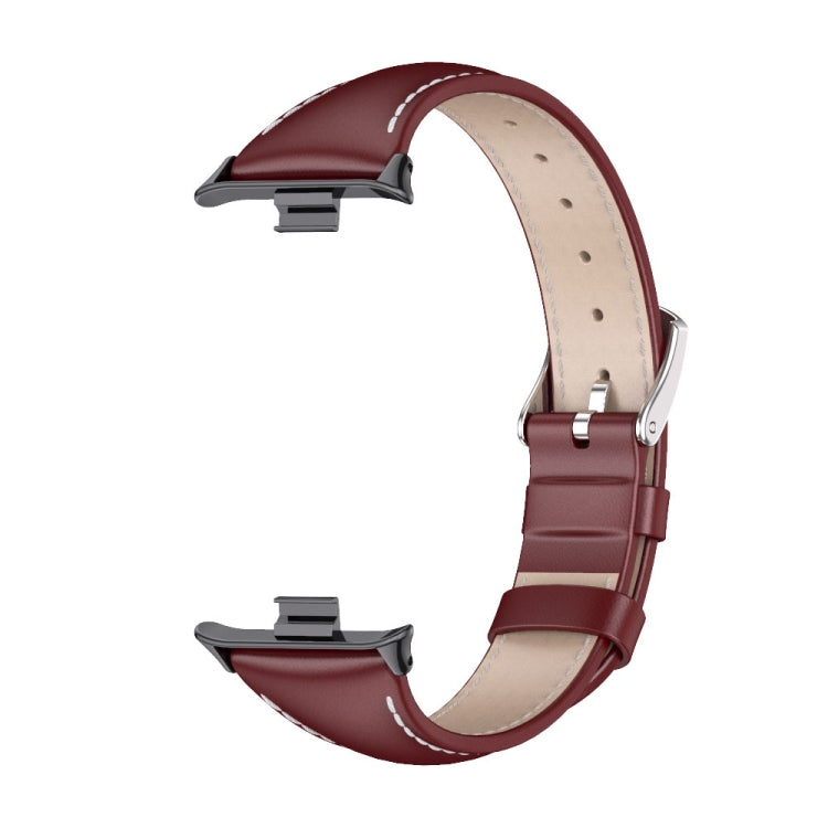 For Xiaomi Smart Band 9 Pro / 8 Pro Mijobs Genuine Leather Slim Watch Band(Wine Red Black) - Watch Bands by MIJOBS | Online Shopping South Africa | PMC TechLife | Buy Now Pay Later Mobicred