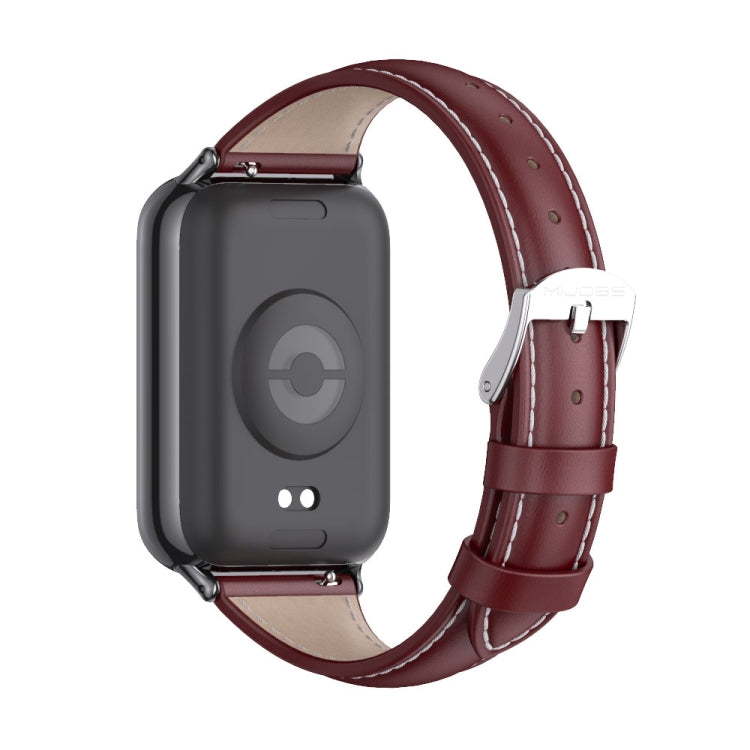 For Xiaomi Smart Band 9 Pro / 8 Pro Mijobs Genuine Leather Slim Watch Band(Wine Red Black) - Watch Bands by MIJOBS | Online Shopping South Africa | PMC TechLife | Buy Now Pay Later Mobicred