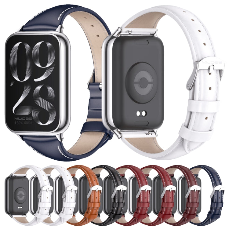 For Xiaomi Smart Band 9 Pro / 8 Pro Mijobs Genuine Leather Slim Watch Band(Wine Red Black) - Watch Bands by MIJOBS | Online Shopping South Africa | PMC TechLife | Buy Now Pay Later Mobicred