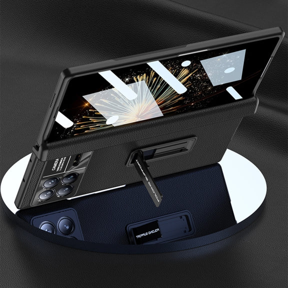 For Xiaomi Mix Fold 3 GKK Magnetic Hinge Flip Leather Phone Case with Holder(Carbon Fiber)