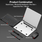 GKK Metal Folding Holder + Bluetooth Keyboard + Pen + Pen Slots + Mouse Set(Black)