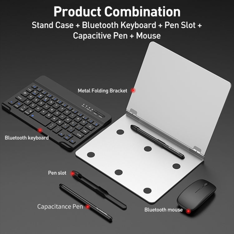 GKK Metal Folding Holder + Bluetooth Keyboard + Pen + Pen Slots + Mouse Set(Black)