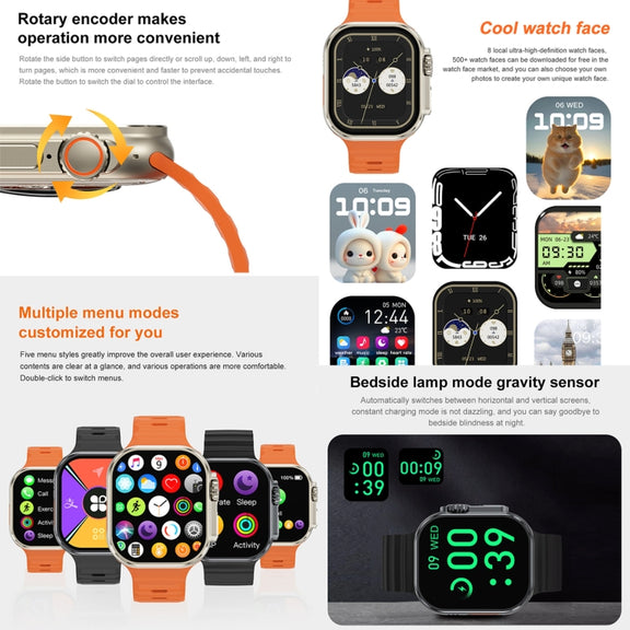 iW9 Ultra 2.04 inch Screen Smart Call Watch, BT Call / Heart Rate / Blood Pressure / Blood Oxygen(Grey Gold)