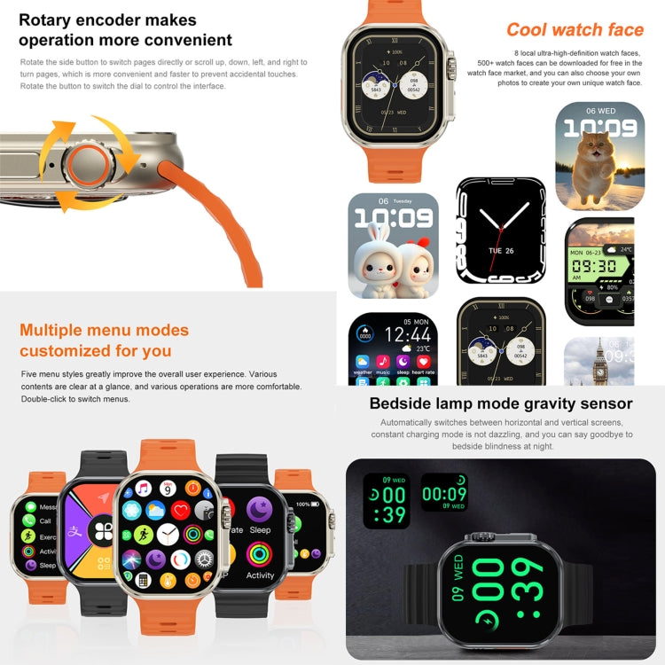 iW9 Ultra 2.04 inch Screen Smart Call Watch, BT Call / Heart Rate / Blood Pressure / Blood Oxygen(Grey Gold)
