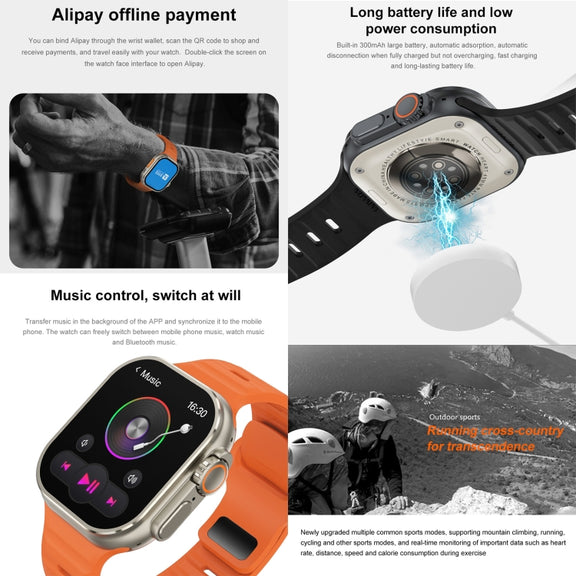 iW9 Ultra 2.04 inch Screen Smart Call Watch, BT Call / Heart Rate / Blood Pressure / Blood Oxygen(Tarnish Black)