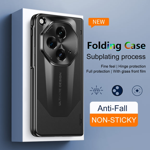 For OPPO Find N3 / OnePlus Open Integrated Frosted Electroplating Full Coverage Phone Case with Pen/Pen Slots(Black)