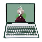 For Samsung Galaxy Tab A9+ X210/X215/X215 YA09B Candy Color TPU Round Keycap Bluetooth Keyboard Leather Case with Pen Slot(Dark Green)