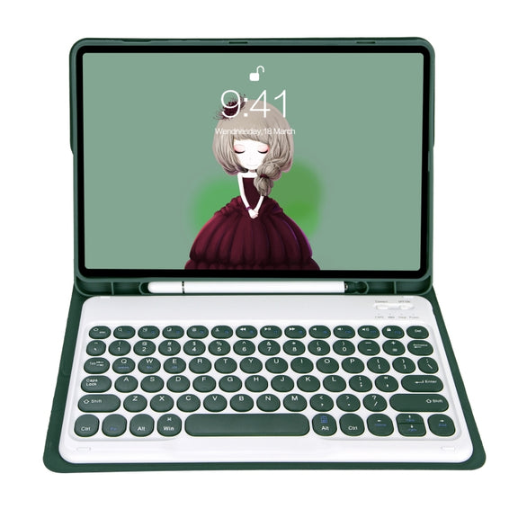 For Samsung Galaxy Tab A9+ X210/X215/X215 YA09B Candy Color TPU Round Keycap Bluetooth Keyboard Leather Case with Pen Slot(Dark Green)