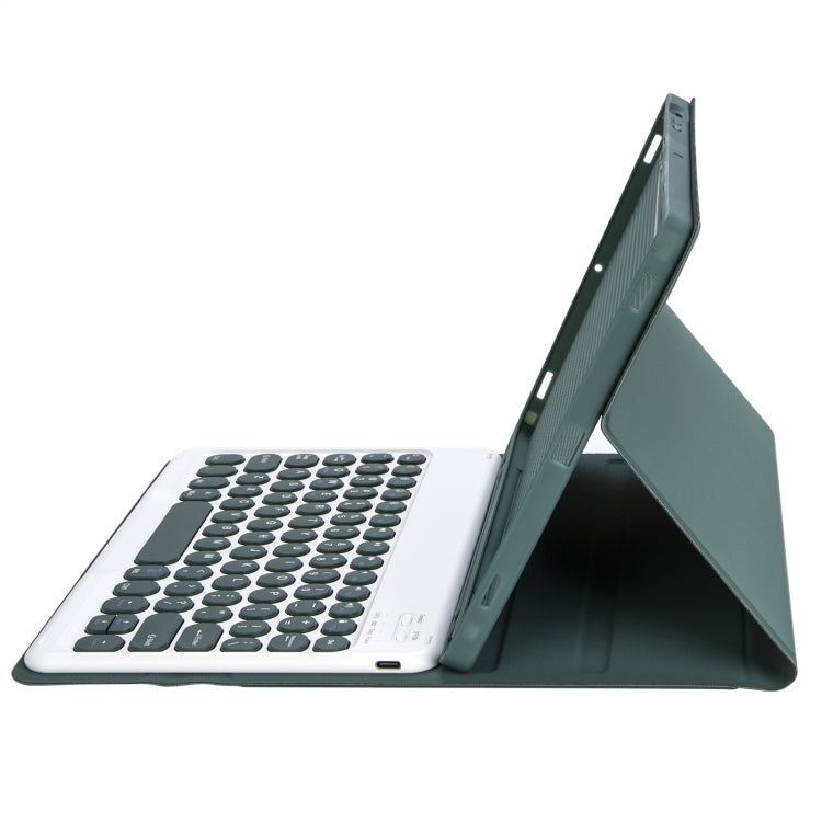 For Samsung Galaxy Tab A9+ X210/X215/X215 YA09B Candy Color TPU Round Keycap Bluetooth Keyboard Leather Case with Pen Slot(Dark Green)