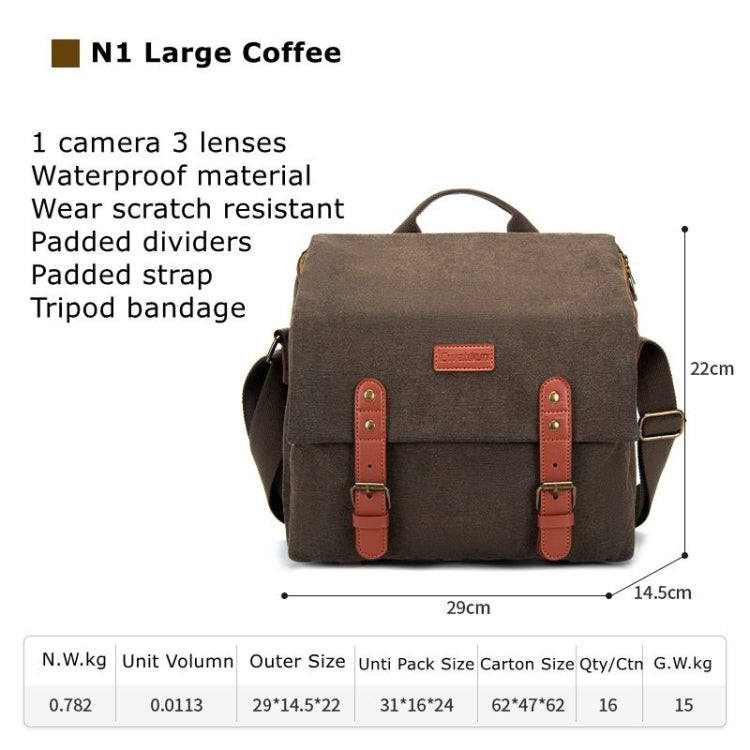Cwatcun N1 Retro Multifunctional Canvas Waterproof Digital Camera Photography Bag, Size:29 x 14.5 x 22cm Coffee - free shipping - PMC TechLife - Order now!