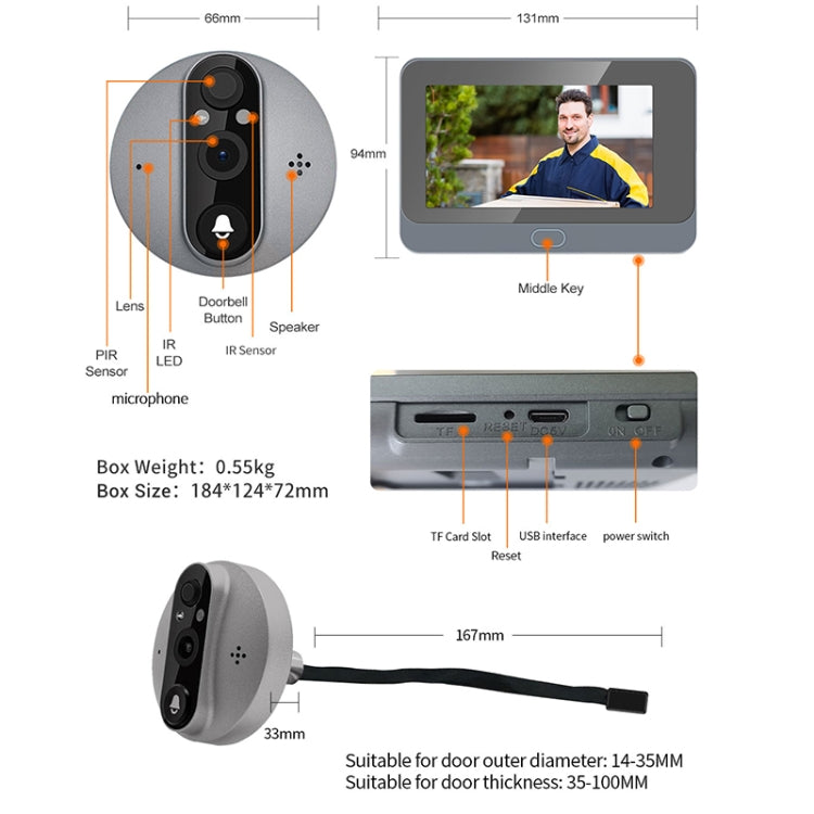 ESCAM C87 1080P 4.3 inch Smart WiFi Digital Door Viewer Supports Wide-Angle PIR & Night Vision & Dingdong Photo(White) - free shipping - PMC Jewellery - Order now!
