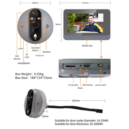 ESCAM C87 1080P 4.3 inch Smart WiFi Digital Door Viewer Supports Wide-Angle PIR & Night Vision & Dingdong Photo(White) - free shipping - PMC Jewellery - Order now!