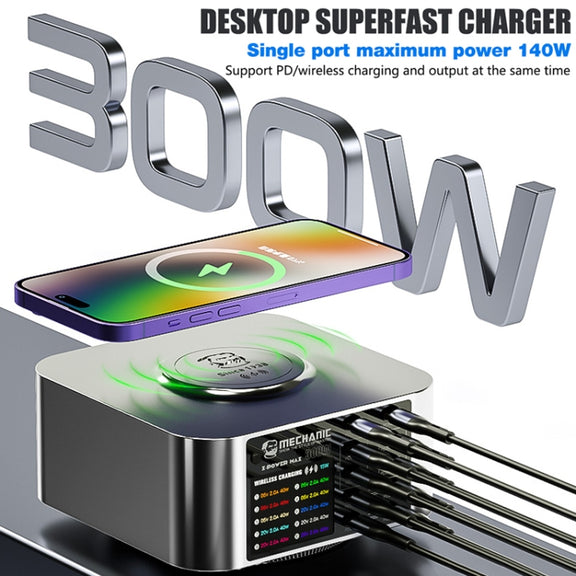 Mechanic X-Power Series Multiport Digital Display USB Charger Station with Wireless Charging, Total Power:300W(EU Plug)