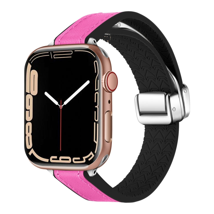 For Apple Watch Series 5 40mm Magnetic Folding Leather Silicone Watch Band(Rose Pink on Black) - free shipping - PMC TechLife - Order now!