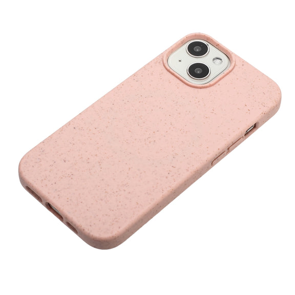 For iPhone 15 Wheat MagSafe Magnetic Straw Material + TPU Phone Case(Pink)