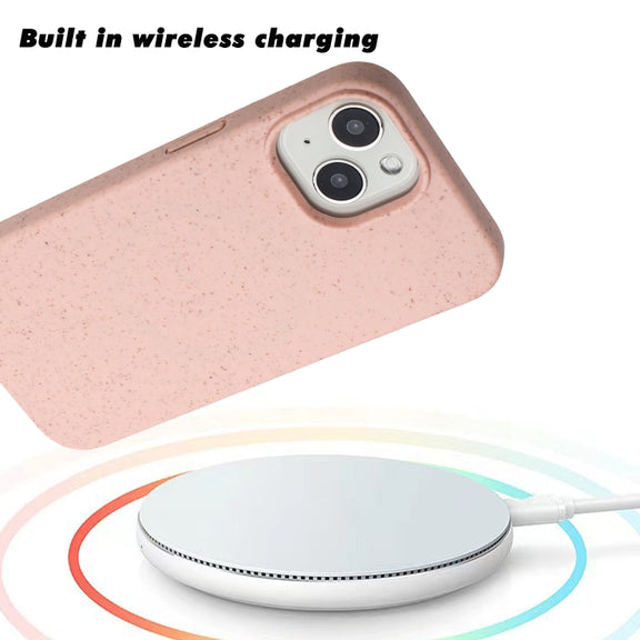 For iPhone 15 Wheat MagSafe Magnetic Straw Material + TPU Phone Case(Pink)