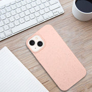 For iPhone 15 Wheat MagSafe Magnetic Straw Material + TPU Phone Case(Pink)
