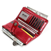 3513 Antimagnetic RFID Multi-function Retro Leather Lady Wallet Large-capacity Purse with Card Holder(Red)
