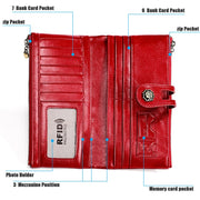 3513 Antimagnetic RFID Multi-function Retro Leather Lady Wallet Large-capacity Purse with Card Holder(Red)