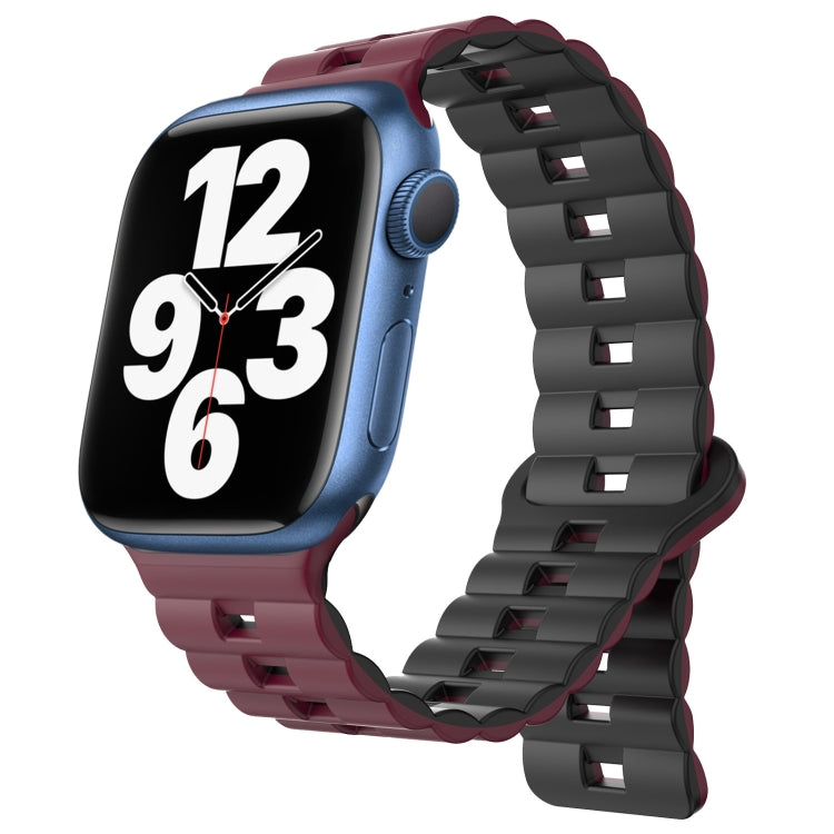 For Apple Watch Series 7 45mm Reverse Buckle Two Color Magnetic Silicone Watch Band(Wine Red+Black) - free shipping - PMC TechLife - Order now!