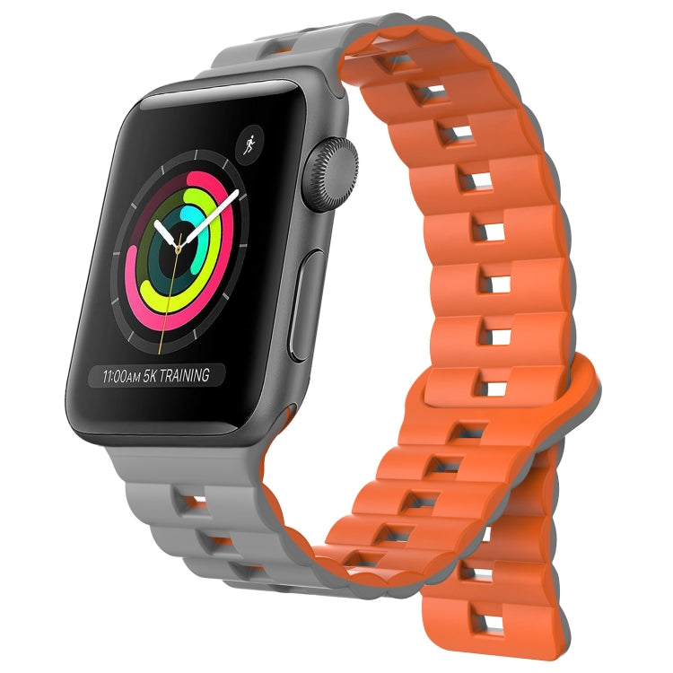 For Apple Watch Series 3 42mm Reverse Buckle Two Color Magnetic Silicone Watch Band(Grey+Orange) - free shipping - PMC TechLife - Order now!