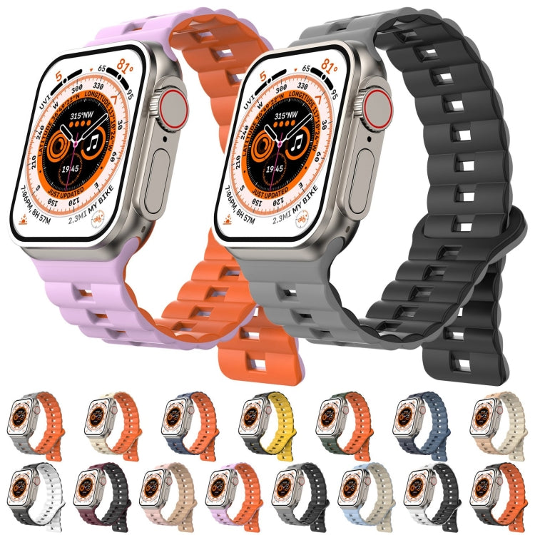 For Apple Watch Ultra 49mm Reverse Buckle Two Color Magnetic Silicone Watch Band(Black+Orange) - free shipping - PMC TechLife - Order now!