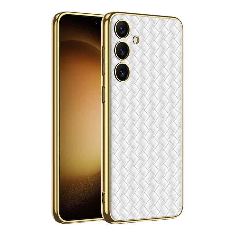 For Samsung Galaxy S24+ 5G GKK Weave Texture Electroplating PU Protective Phone Case(White)