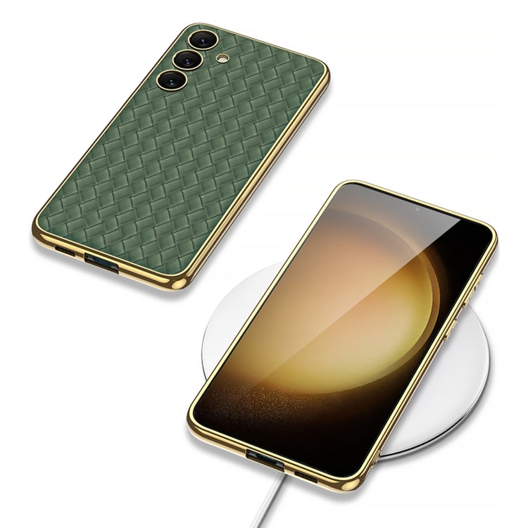 For Samsung Galaxy S24+ 5G GKK Weave Texture Electroplating PU Protective Phone Case(White)