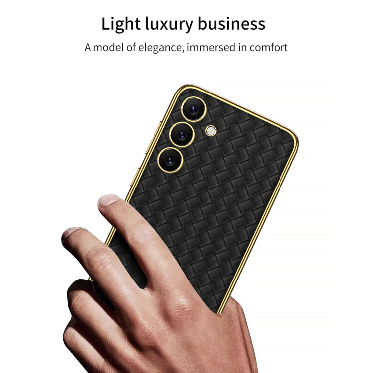 For Samsung Galaxy S24+ 5G GKK Weave Texture Electroplating PU Protective Phone Case(White)