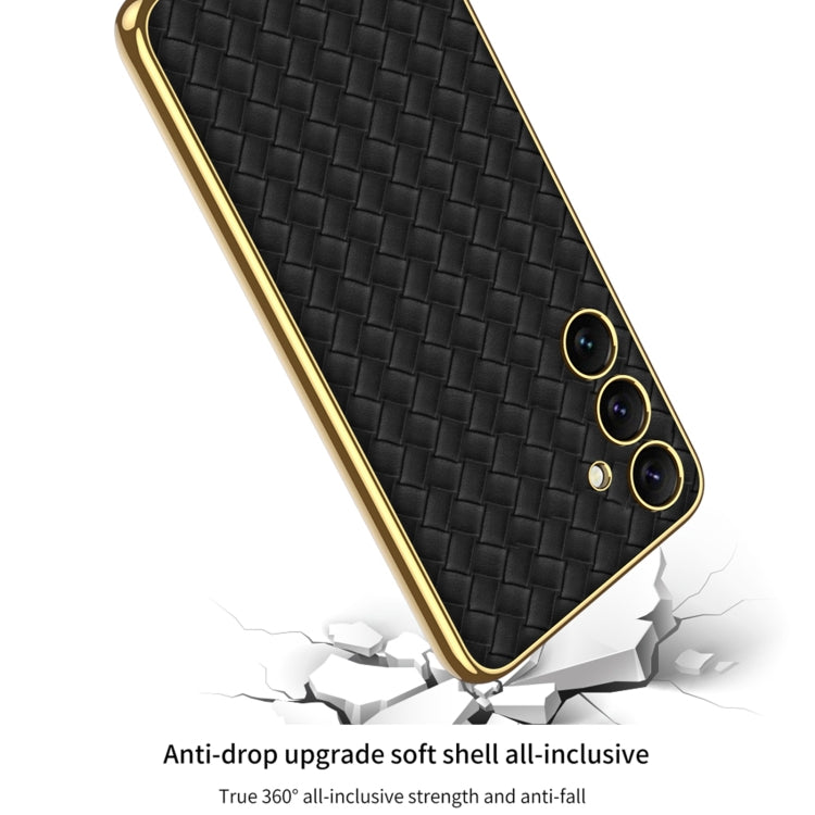 For Samsung Galaxy S24+ 5G GKK Weave Texture Electroplating PU Protective Phone Case(White)